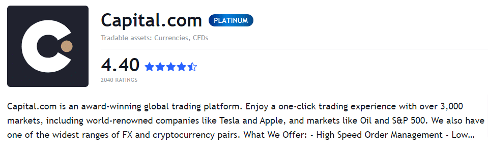 opinioni degli utenti di TradingView riguardo a Capital.com e voto medio